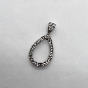 Vtg Sterling Silver 925 CZ Teardrop Tear Drop Pear Shaped Pendant / 1.2” L
